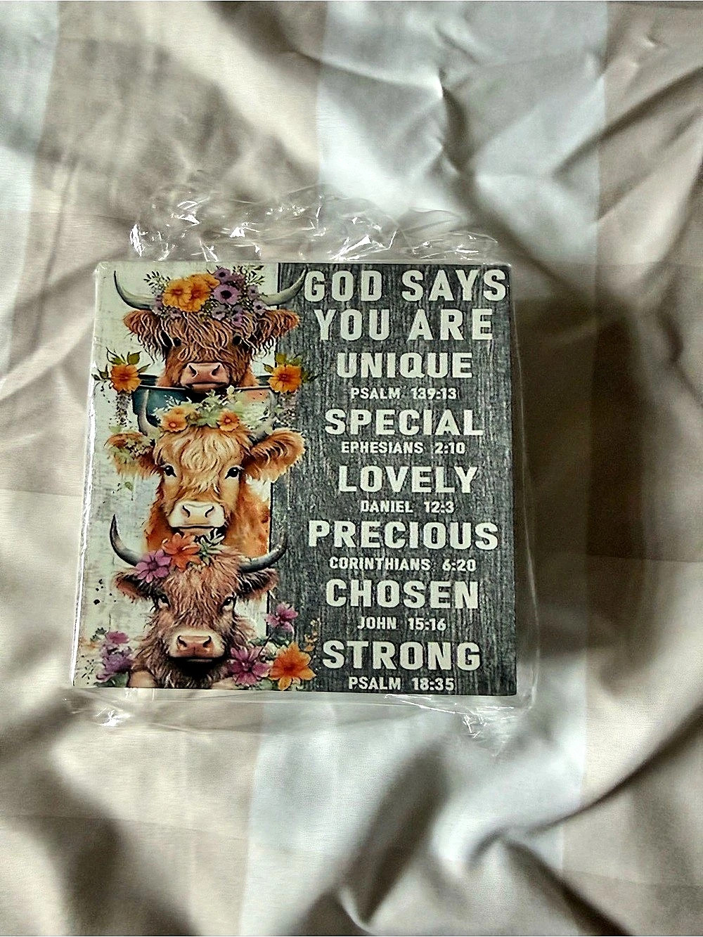 Inspirational Cow Plaque Brown & Green